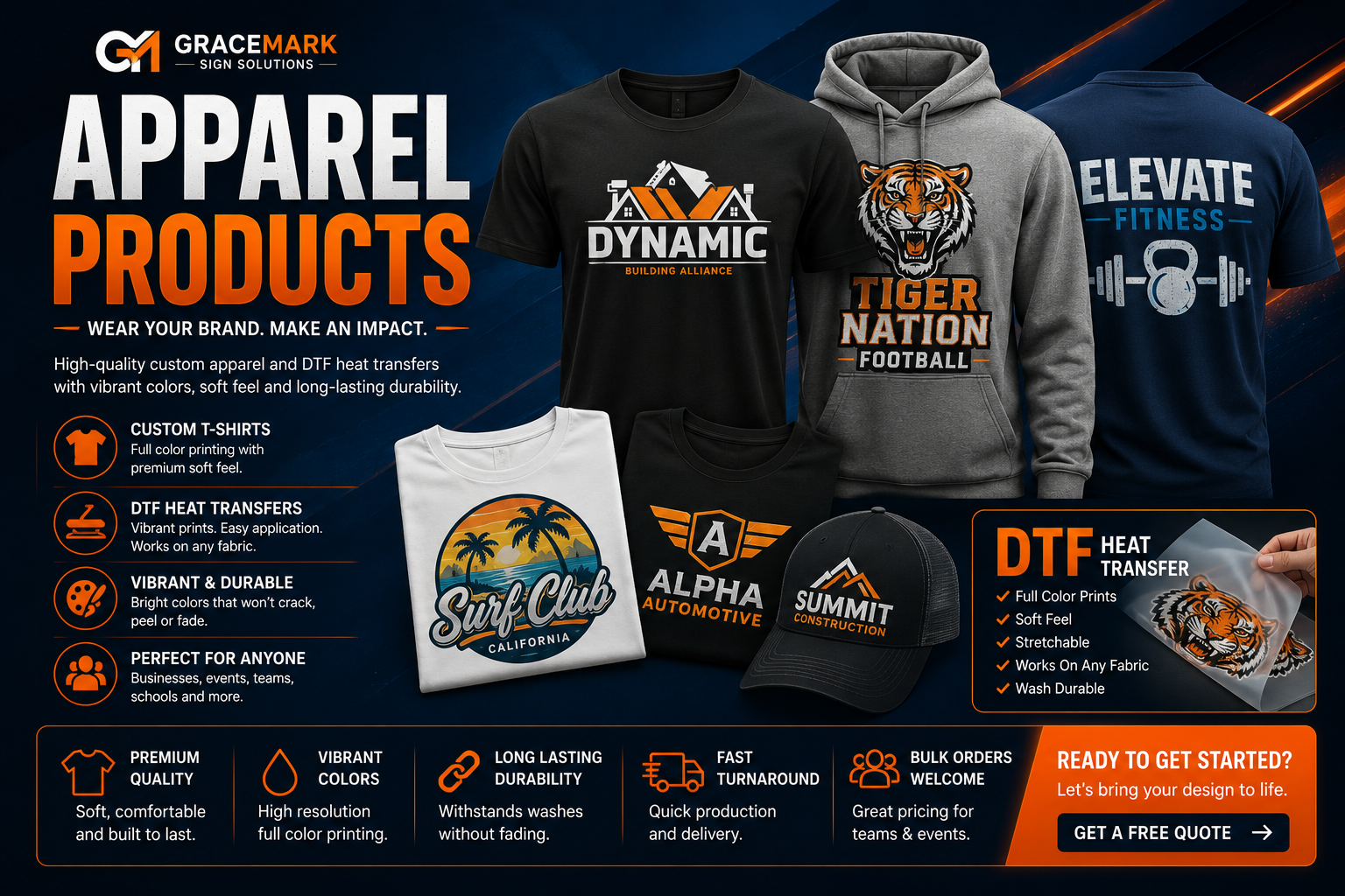 Custom T-shirts, apparel and DTF heat transfers