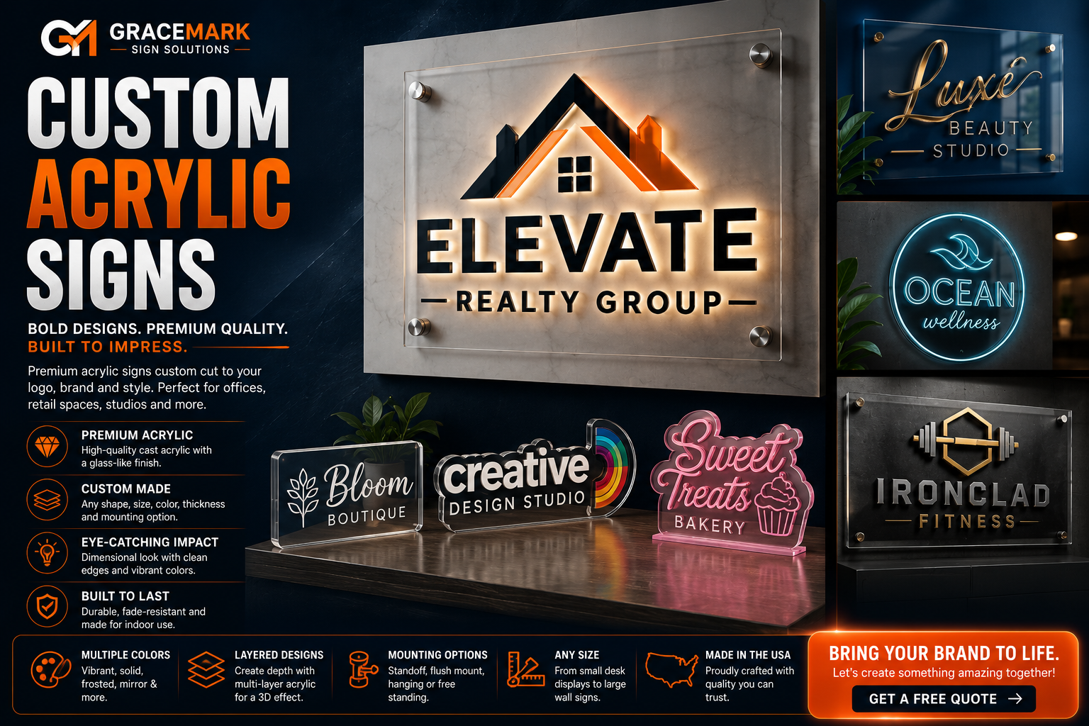 Custom acrylic signs and acrylic business logo displays